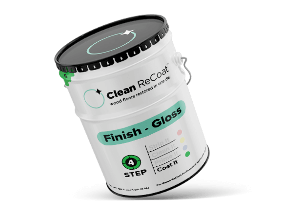 A 5-gallon bucket of Clean ReCoat’s privately labelled polyurethane finish